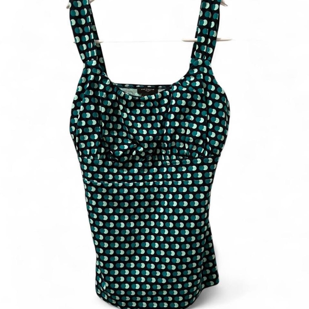 Ann Taylor Black and Teal Geometric Blouse